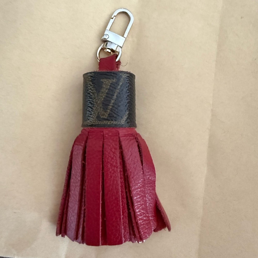 Louis Vuitton Red Leather Monogram Tassel Charm with Gold Hardware